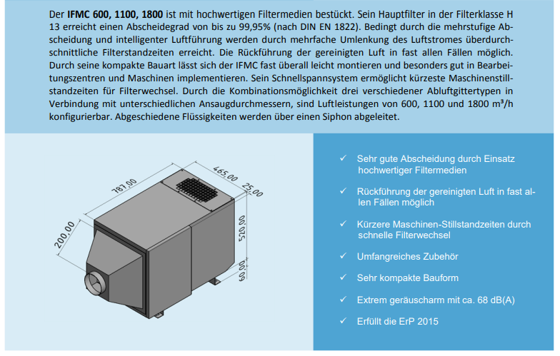 ifs-industriefilter 过滤器 IFMC 500 配备高品质滤材